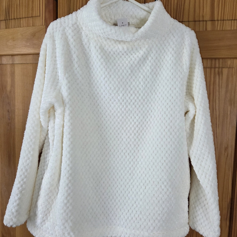 LOFT Cream Textured Cowl Neck Sweater